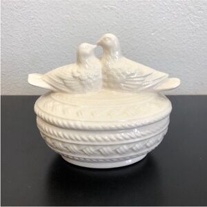 White Ceramic Dove Bird Jewelry Trinket Box